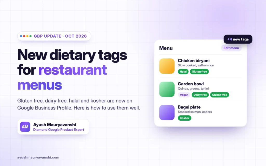 New GBP Menu Tags: Gluten Free, Halal, Kosher (2026)