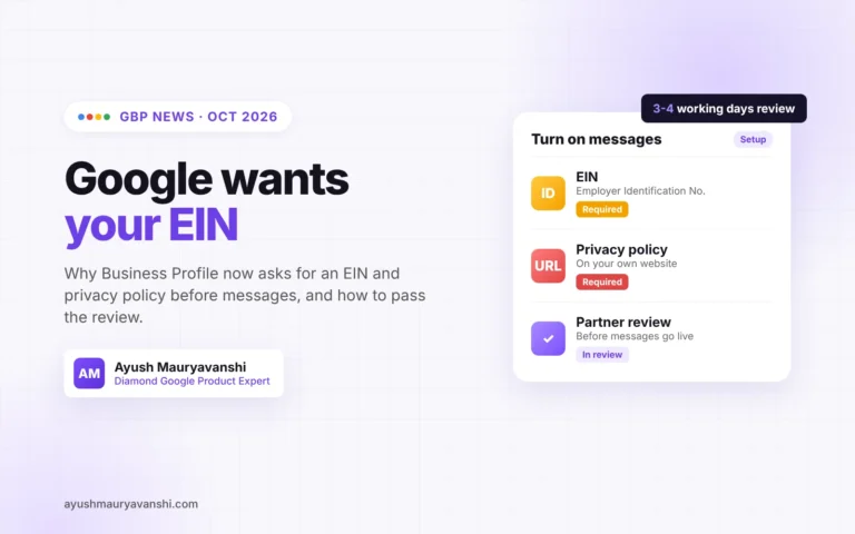 Google Business Profile asking for an EIN and privacy policy before turning on messages